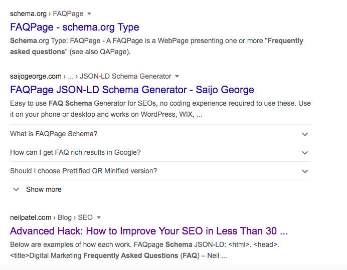 Example of FAQ schema your SEO consultant can implement